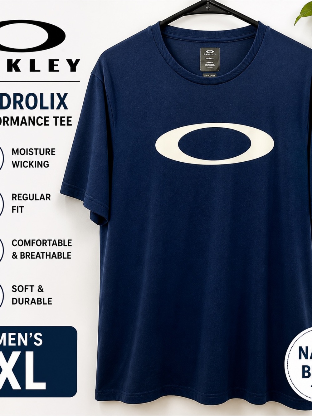 Oakley Navy Blue Short Sleeve Tee with White Logo